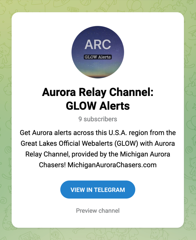 Visual of the screen for the Aurora Relay Channel on Telegram App.
